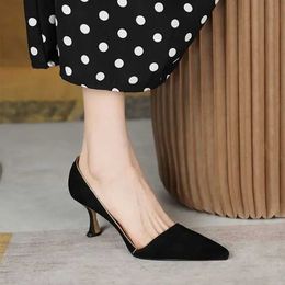 Dress Shoes 2024 Spring Elegant Black Suede Womens High Heels Sexy Apricot Beige PU Leather Pointed Toe Pumps Stiletto Party H240527 RY09