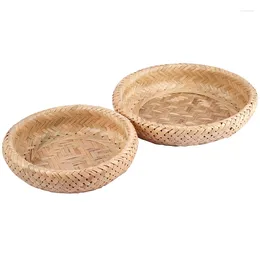 Plates Storage Basket Fruit Plate Bamboo Handmade Kitchen Picnic Bread Home Decoration 2 Sets (L S)