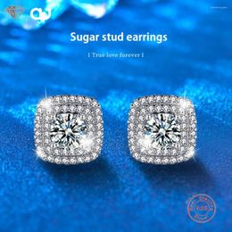 Stud Earrings D Colour Moissanite Square Ear Studs 925 Sterling Silver Fine Jewellery Women Earring Pass Allergy Free Fashion