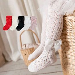 Kids Socks Summer baby girl tight fitting Spanish style hollow breathable baby bow tie pantyhose soft toddler pantyhose 0-4 years Y240528
