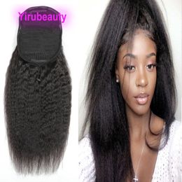 Pontails Brazilian Virgin Hair Kinky Straight 100g Malaysian Indian Peruvian 100% Human Hair Extensions Kinky Straight Ponytails 8-22in Asqv