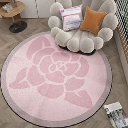 Carpet Black White Pink Flower French Fashion beautiful Letter Logo Round Carpet Bedside Carpet Dirt Resistant Household Bedroom circular Floor Mat Decoration