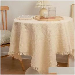 Table Cloth Beige Retro Knitted Long Tea Dining Er Sofa Simple And High-End Birthday Decoration S5R1069 Drop Delivery Home Garden Text Dh4Oj