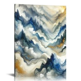 Abstract Canvas Wall Art for Living Room Modern Navy Blue Abstract Mountains Print Poster Picture Artworks for Bedroom Bathroom Kitchen Wall Decor Ready to Hang