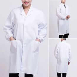 Women Men Unisex Long Sleeve White Lab Coat Notched Lapel Collar Button Down Nurse Doctor Uniform Tunic Blouse 240527