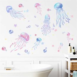 Wall Decor 2PCS/Set Painted Dream Jellyfish Wall Sticker Children Bedroom Wallpaper DIY Wall Decal Decor Wall Stickers d240528