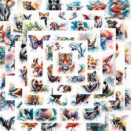 60pcs ins Watercolor animals Waterproof PVC Stickers Pack for Fridge Car Suitcase Laptop Notebook Cup Phone Desk Bicycle Skateboard Case.