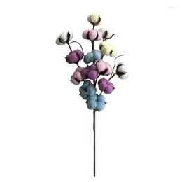 Decorative Flowers 2024 Design 21 Inch 14 Head Colored Natural Cotton Boll Dry Flower Branches For Wedding Party Decoration