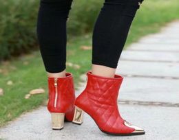 Stivali di moda con punta nera rossa femminile tacchi alti vere in pelle vera brand ladies boot rosso nero8773955