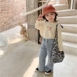 Jeans Jeans Jeans girls toddlers childrens clothing split denim pants elegant street clothing baby clothing WX5.27