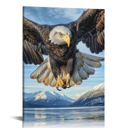 3 Panel Winter Eagle Canvas Wall Art for Home Decor - Charming Snow Scene with Flying Eagle Print On Canvas HD Giclee Artwork Ready to Hang 3 Panels