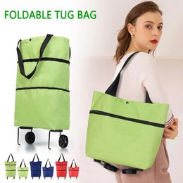 Shopping Bags Fashion Tug Foldable Reusable Bag With Wheel Pull Grocery Multifunctional Household Food Organiser Folding Portable