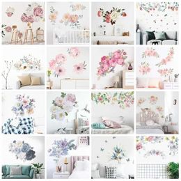 Wall Decor Pink White Watercolor Peony Flowers Wall Stickers for Kids Room Living Room Bedroom Home Decoration Wall Decal Home Decor Floral d240528