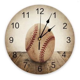 Wall Clocks Baseball Wooden Table Retro Style Clock Modern Design Silent Bedroom Living Room Decoration Round Hanging