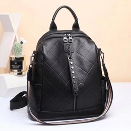 School Bags Genuine Leather Women Rivet Backpacks Fashion Female Real Natural Ladies Girl Student Casual Backpack
