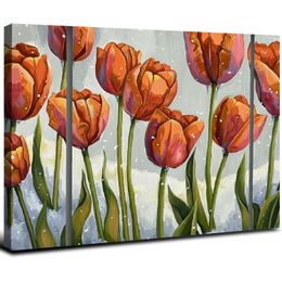 Orange Flower Canvas Wall Art Tulip Flower Painting Prints Modern blommig inredning för hem sovrum redo att hänga
