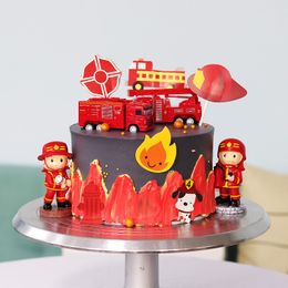 Fire Ladder Truck Fireman Cake Topper Birthday Cake Cars Party Baby Shower First 1st Birthday Boy Children Cake Super Hero Party