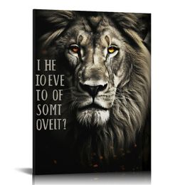 Lion Head Prints Canvas Inspirational Wall Art Black and White Animals Poster Motivational Quote Picture for Office Decor Framed Ready to Hang
