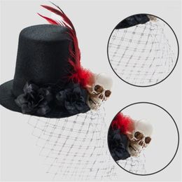 Berets Top Hat With Gear Feather Rose Skull Dress Up For Cosers Industrial Age