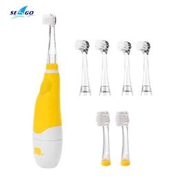 Toothbrush Seago Kids Sonic Electric Toothbrush Battery Powered with Led Light Timer Replacement Brush Heads Q240528