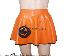 Orange Sexy Latex Pleated Skirts With Pumpkin Rubber Skirt Short Bottoms Plus Size 00052399123