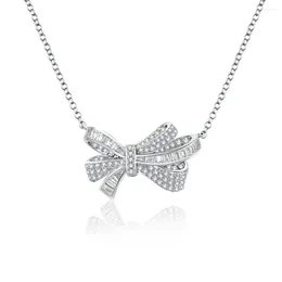 Pendants S925 Silver Necklace Bow Zircon Inlaid Personalised Temperament Fashion Versatile Boutique Jewellery For Women