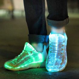 Sneakers Spring Boy Luminous Glowing Sneakers Men Women Girl Kids LED Light Shoes Children Flashing Adults USB Recharge Fibre Optic Shoes Q240527