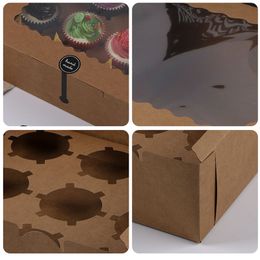 10Pcs 12 Cup Muffin Cupcake Kraft Paper Cake Box Wedding Favor Birthday Party Dessert Packaging Paper Holder In Round Hole White