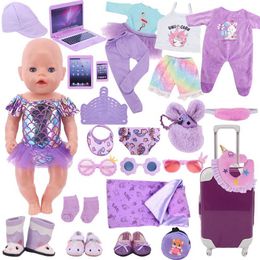 Doll Apparel Dolls Cute flamingo purple sleeping bag pajamas suitable for 18 inch American girl dolls 43cm baby birth dolls WX5.27