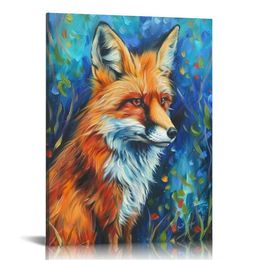 Fox Decor Wall Art Banksy Fox Pictures Wall Decor Canvas Prints Framed Artwork Poster Fox Gifts Decorations for Home Kitchen Bedroom Living Room Bathroom Office