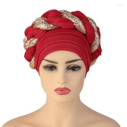 Berets Already Made Turbans For Women Head Wrap African Hat Cover Muslim Auto Gele Aso Oke Headwear Bonnets 249O