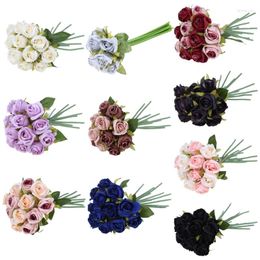 Decorative Flowers 12 Heads Simulation Artificial Rose Flower Silk Bouquet Wedding Party Home Decor Beauty Fake Indoor Accessories