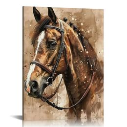 Abstract Wall Art Horse Canvas Pictures Watercolor Painting Prints Modern Abstract Animal Vintage Canvas Artwork Rustic Contemporary Wall Art Framed Ready to Hang