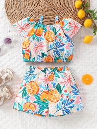Clothing Sets 2-Piece Summer Baby Girls Cool And Comfortable Line Neck Halter Top Casual Shorts Fruit Print Cute Seaside Holiday Set