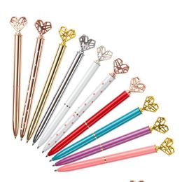 Ballpoint Pens Wholesale Creative Heart Shaped Pen Diy Metal Ball Office School Supplies Valentines Day Gift Drop Delivery Business In Dhyqj
