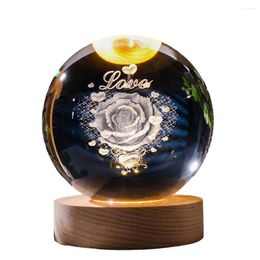 Table Lamps Crystal Ball Lamp 3d Engraved Ornament With Led Light Wooden Base Usb Desktop Decoration For Home Or Office