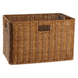 Jewelry Pouches Wicker Storage Basket Rattan Woven Shelf Stackable Organizer With Handle Dark Brown Large