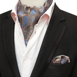 Linbaiway Men Suits Ascot Tie Set For Man Cravat Ties Handkerchief Floral Paisley Pocket Square Wedding Custom LOGO Neck 2981