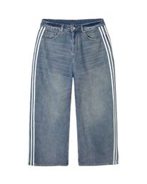 Jeans maschili donne vintage semplicità stripe jeans dritte yans classics lavare pantaloni in denim largo pantaloni streetwear grunge pantaloni blu di base j240527