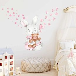 Wall Decor 1Pc Cartoon Animal Love Rabbit Wall Stickers Decoration for Bedroom Girls Gift Wall Decals Kids Room Decor Home DIY Living Room d240528
