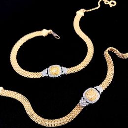 Xiy Fine Jewellery Adjustable Gold Hand Chain 0.45Ct Yellow Diamond Telescopic Mesh Charm Wide Bracelet For Men