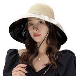 Summer New Colour Glue Vinyl Bow Suncreen Hat Fisherman Hat Hat Hat Women's High Sense of the Sun Hat Hat