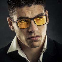 Sunglasses Vintage Carbon Fibre Sport Polarised UV400 Sunglassses For Men Germany Material Driving Glasses Night Vision Yellow Lens 267l