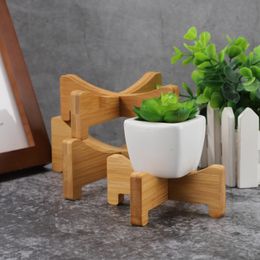 Multifunctional Cross Shaped Bamboo Wood Flowerpot Tray Portable Flower Stand Mini Flower Pot Holder Plant Pot Shelf Plant Stand