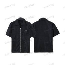 xinxinbuy Men designer Tee t shirt 23ss Nylon Metal triangle label short sleeve cotton women Black blue White Khaki XS-2XL 256U