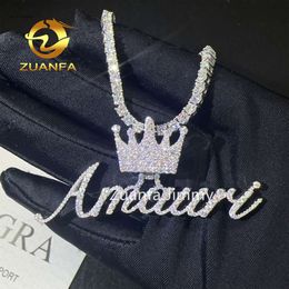 Personal Design Women Elegant Sier Jewelry Hip Hop Vvs1 Moissanite Diamond Letter Pendant Crown Bail Necklace