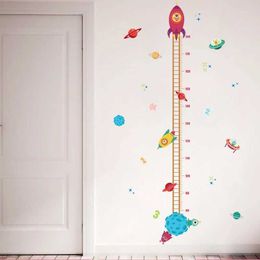 Wall Decor Cartoon Rocket Height Chart Ruler Wall Stickers For Kids Room Decoration Bedroom Home Decor Decals Nursery Background Wallpaper d240528