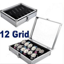 Watch Box Cases 12 Grid Slots Watch Winder Aluminium alloy Inside Container Jewellery Organiser Accessories Display Storage Case1 Boxes & 237S