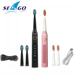 Toothbrush Seago Sonic Toothbrush Electric USB Rechargeable Waterproof Replacement Brush Head Best Gift Q240528