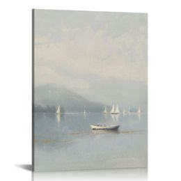 AnyDesign Vintage Beach Wall Art Prints Coastal Sailboat Painting Poster Seascape Pictures Ocean Theme Room Decor for Gallery Wall Home Decor